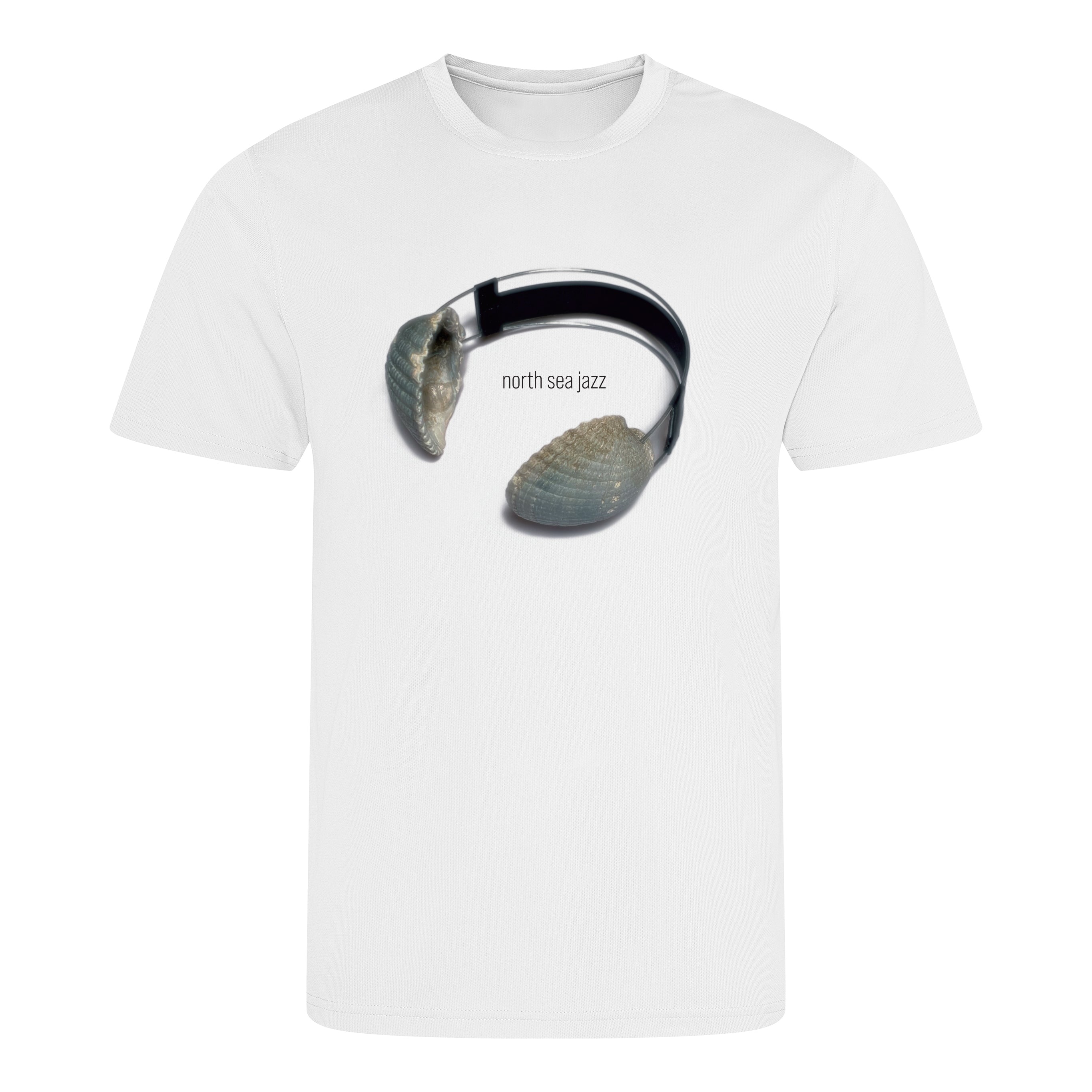 White t-shirt with a graphic design of a horse bridle and stones on a white background