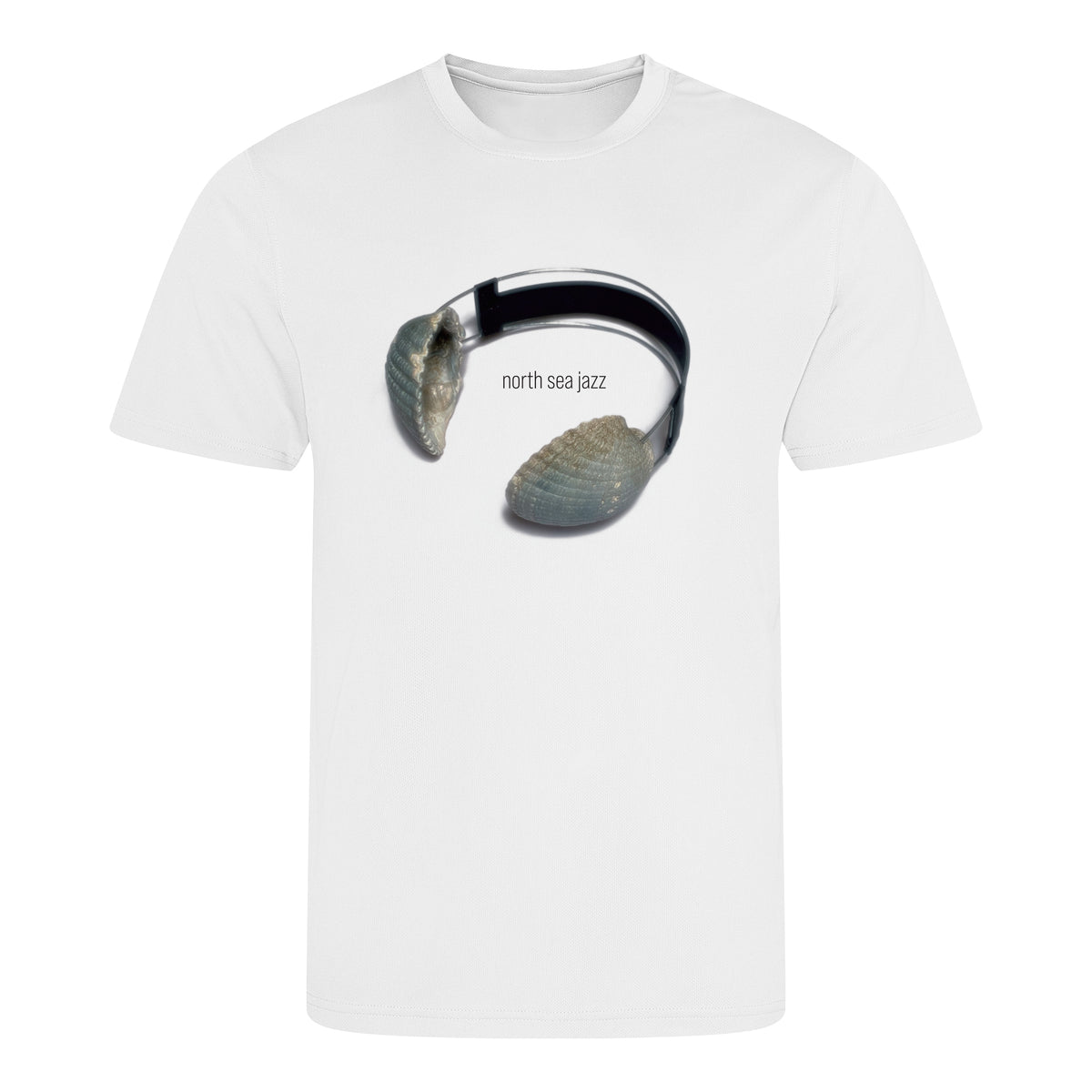 White t-shirt with a graphic design of a horse bridle and stones on a white background